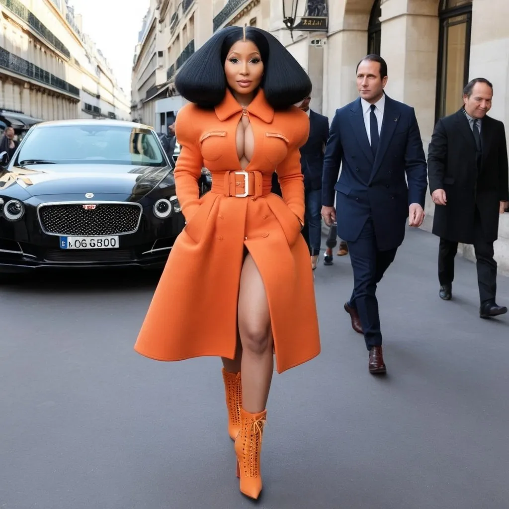 Prompt: Nicki Minaj in Paris in a Wes Anderson Scenario wearing Alaia 