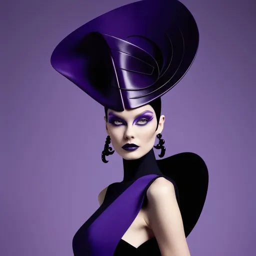 Prompt: (Yzma reimagined by Pierre Cardin), (futuristic fashion), sleek lines, vibrant colors, bold patterns, high fashion elegance, avant-garde design, whimsical elements, striking silhouette, elaborate accessories, cinema-style lighting, ultra-detailed, high quality, imaginative setting, dramatic ambiance, luxurious texture, artistic fusion of haute couture and animation, iconic style blend, visually captivating masterpiece.