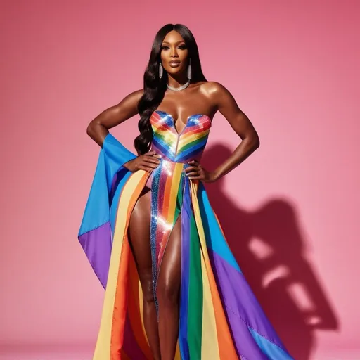 Prompt: Naomi Campbell dress Pride Month edition 