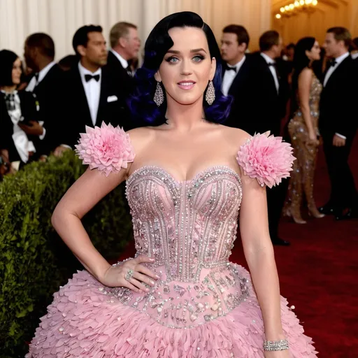 Prompt: Highly detailed image of Katy Perry as wearing a very glamorous and high fashionable highly detailed 64k 3D dress by Valentino in Rosa Valentino
