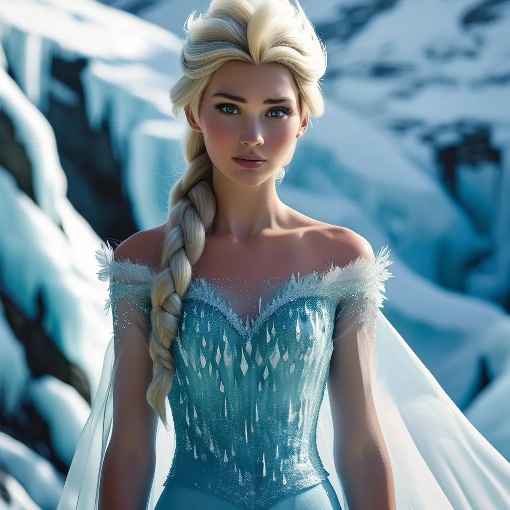 Prompt: Elsa in a glacial dress by Valentino