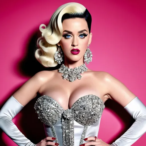 Prompt: Highly detailed image of Katy Perry as Amanda Lepore wearing a very glamorous and high fashionable highly detailed 64k 3D dress by Valentino