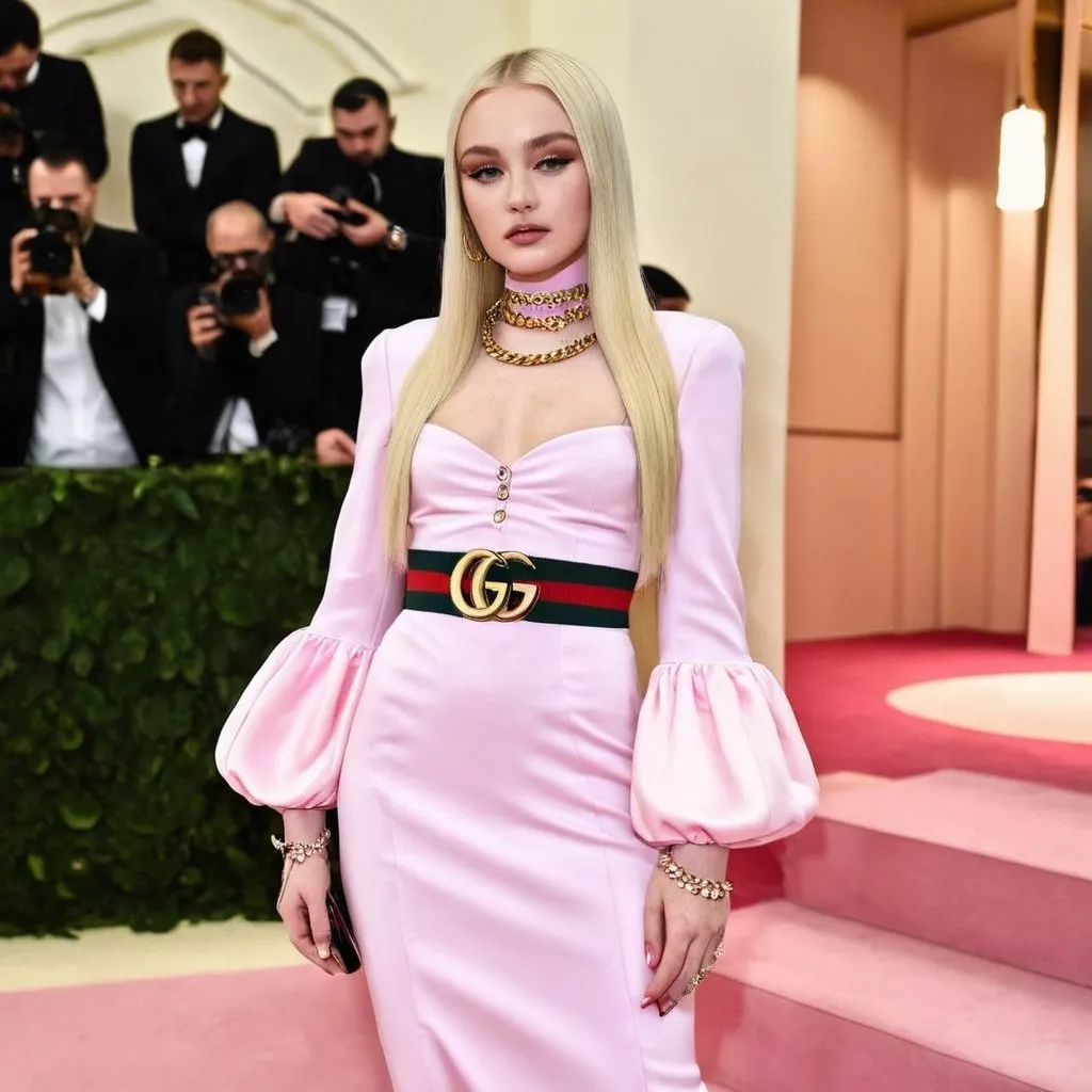 Prompt: Kim Petras wearing Gucci dress