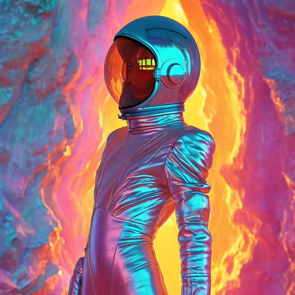 Prompt: space astronaut in (Mugler fashion), high-fashion design, bold garments with futuristic elements, sleek silhouette, metallic and iridescent colors, ethereal lighting, cosmic background with stars and galaxies, high depth, ultra-detailed, avant-garde style, striking pose, dynamic composition, surreal ambiance, (chic and trendy) vibe.