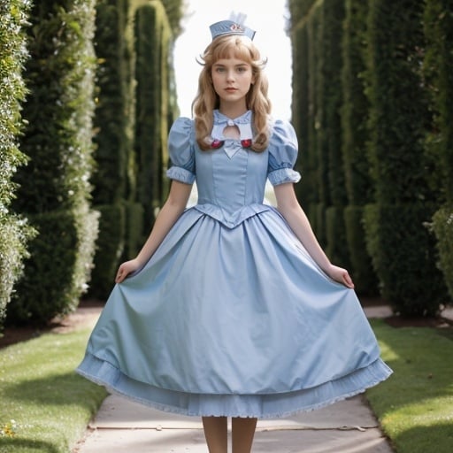 Prompt: Alice in Wonderland wearing Valentino 