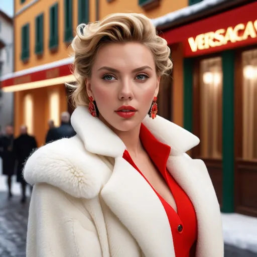 Prompt: Hyperrealistic 3D rendering of  Scarlet Johansson in 80s italian Courmayeur winter and cold fashion, photorealistic, accurate facial features, Versace outfit, high resolution 64k, detailed textures, realistic lighting, Capri street backdrop, sophisticated, elegant, photorealism, Italian fashion, 80s style, high quality, Versace, detailed design, accurate, realistic rendering, lifelike, professional, professional lighting 