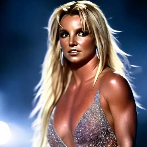 Prompt: Ultra realistic Britney Spears in a slim ethereal dress, with a eyes makeup,  wet messy hair, tanned skin, intimacy, sensual look, full body image, dim light, at rainy night, wet skin, wet cloth, in Sanremo Festival 64k 