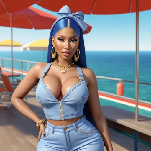 Prompt: Hyperrealistic 3D Nicki Minaj in 90s italian Rimini Seaside summer and  fashion Moschino, photorealistic, accurate features, Moschino outfit, high resolution 64k, detailed textures, realistic lighting, Rimini lungomare  backdrop, sophisticated, elegant, photorealism, Italian fashion, 90s style, high quality, Moschino, detailed design, accurate, realistic rendering, lifelike, professional, professional lighting 