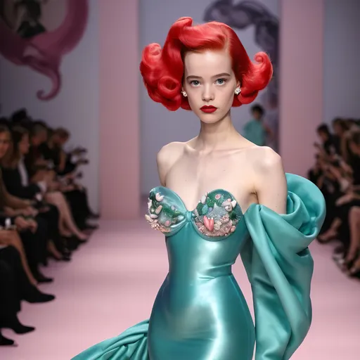 Prompt: Ariel the Mermaid Wearing Schiaparelli 