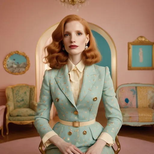 Prompt: Jessica Chastain in a Wes Anderson Movie 