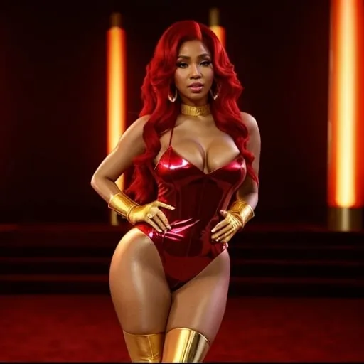 Prompt: Nicki Minaj as Jessica Rabbit with red hair 