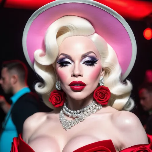 Prompt: Hyper realistic Rose Villain as Amanda Lepore ready with a rave party festival total look in Berlin ready to party 