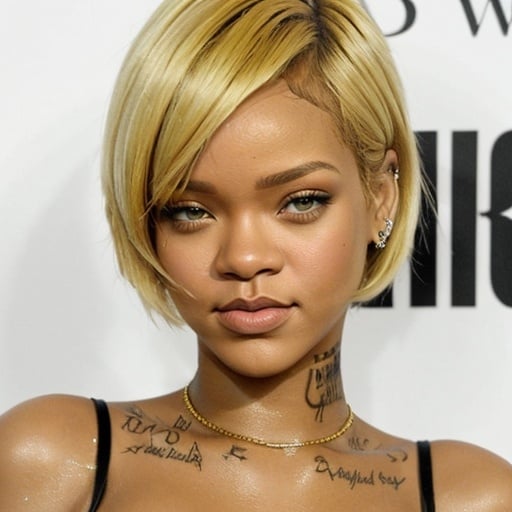 Prompt: Rihanna with blonde short hair 