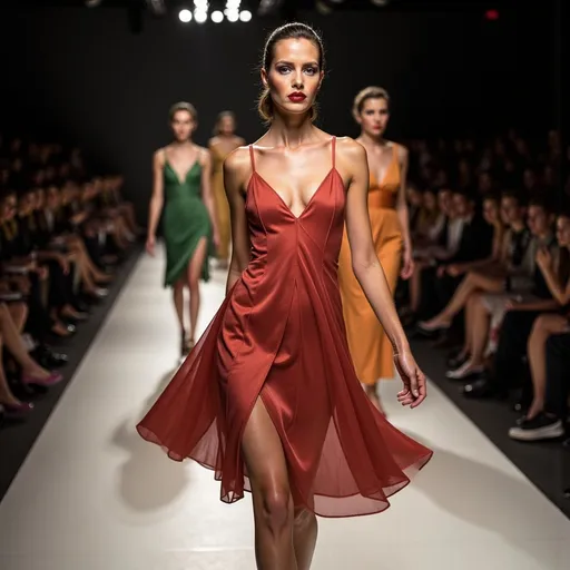 Prompt: Prada dress in movement, high fashion elegance, sleek silhouette, modern design, luxurious fabric, intricate detailing, minimalist style, captivating runway presentation, dynamic angles, trendy colors, cinematic backdrop, sophisticated ambiance, ultra-detailed fabric texture, high-quality fashion photography, blend of high glamour and contemporary allure, flawless craftsmanship, fashion-forward aesthetic.