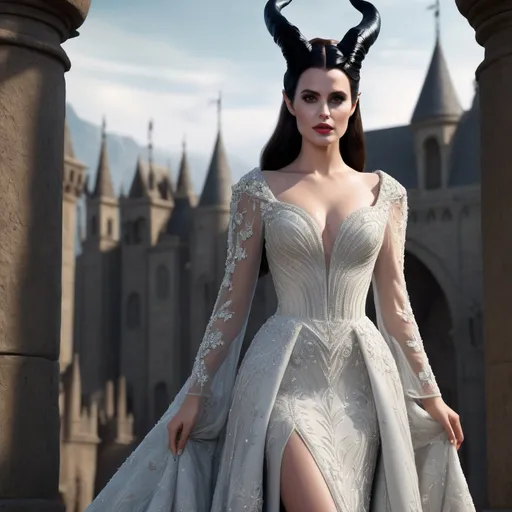 Prompt: Hyper realistic 64k 3d Maleficent in hyper realistic and very detailed 64 3d hd, as a very hyper realistic Lana Del Rey wearing a Valentino dress and heels outfit, very detailed Valentino dress 64k Reflex ultra hd quality and very detailed heels 64k ultra hd quality 