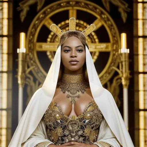 Prompt: Beyoncé as the new pope wearing Chanel