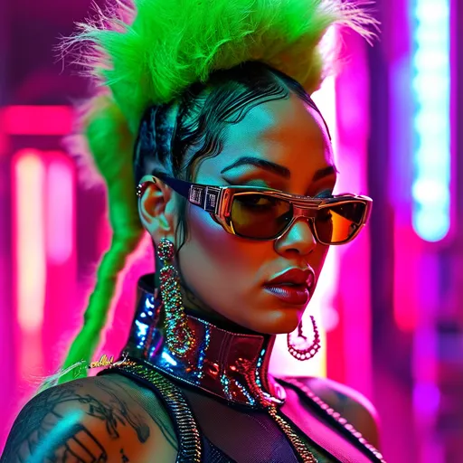 Prompt: Nicki Minaj as a cyberpunk wearing Balmain