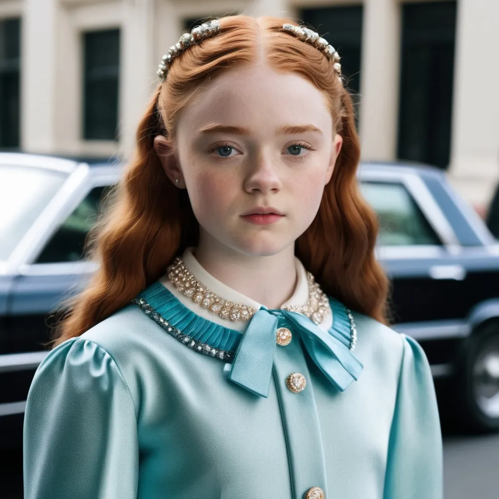 Prompt: Hyper realistic Sadie Sink wearing a Miu Miu outfit highly detailed and very realistic 64k hd quality 