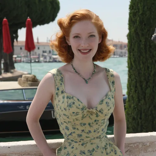 Prompt: Jessica Chastain as Greta Garbo in Lido di Venezia  during 40s