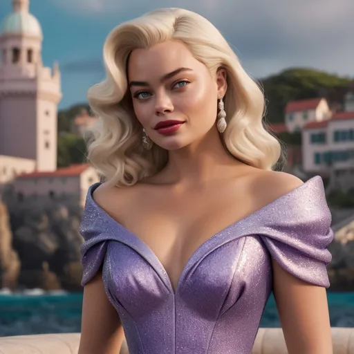 Prompt: Hyper realistic 64k 3d Ursula from The Little Mermaid as Margot Robbie in hyper realistic and very detailed 64 3d hd, wearing Ferragamo and heels outfit, very detailed Ferragamo dress 64k Reflex ultra hd quality and very detailed Ferragamo heels 64k ultra hd quality 