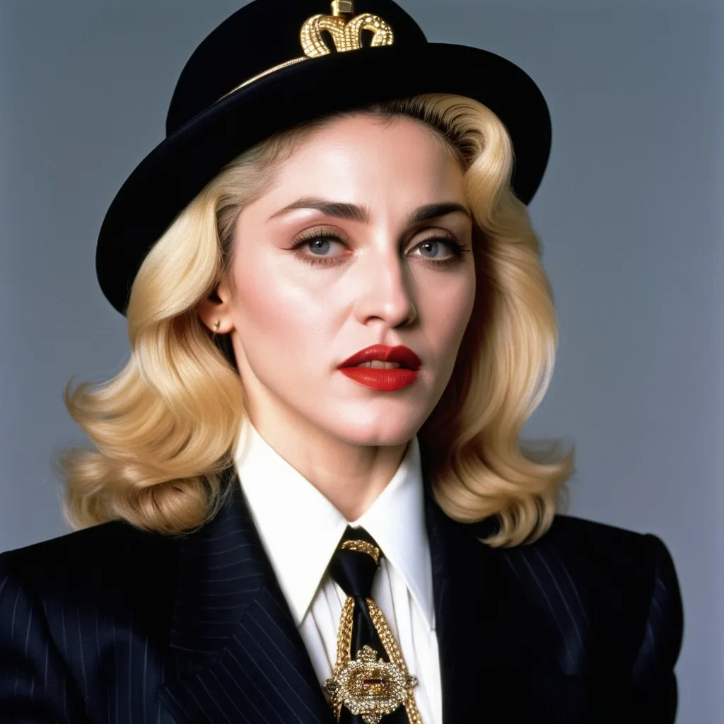 Prompt: Very accurated Madonna wearing a very accurated look as a manager in the 1980s in New York 3d quality 64k Hd 