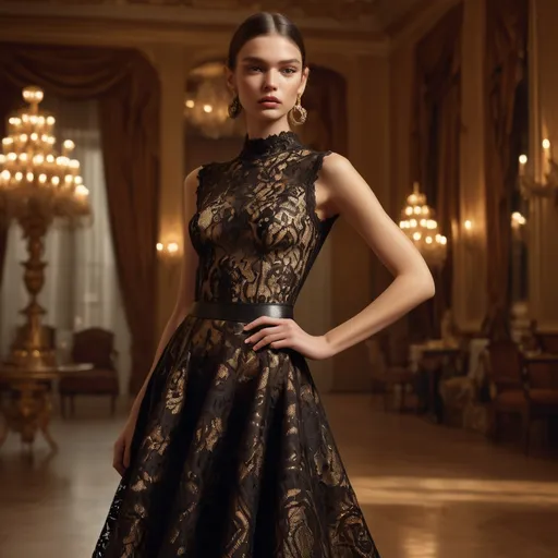 Prompt: Laces and leathers dress by Dolce&Gabbana 