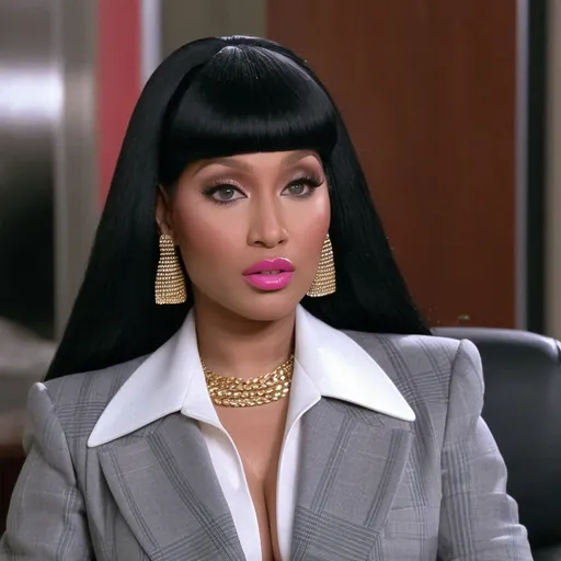 Prompt: Nicki Minaj wearing a very accurated look as a manager in the 1980s in New York 3d quality 64k Hd 