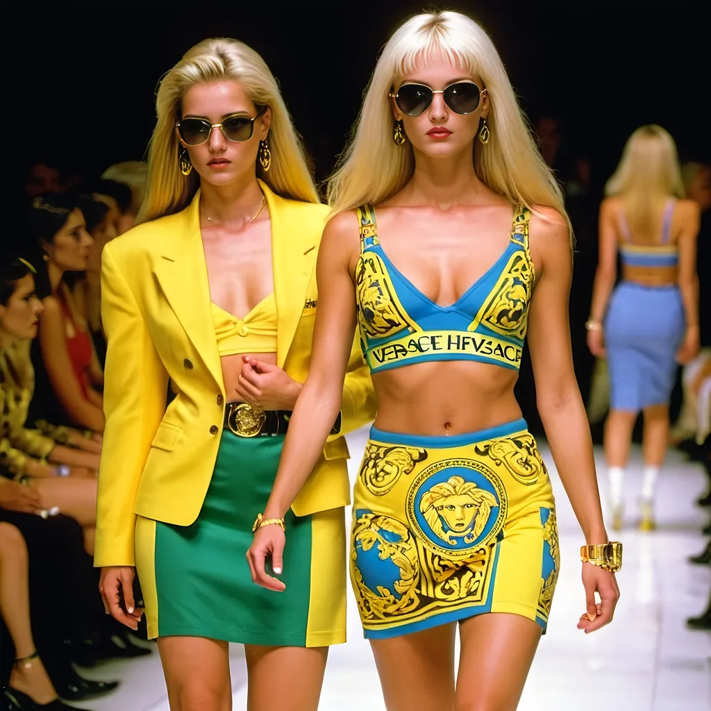 Prompt: Versace 90s fashion show