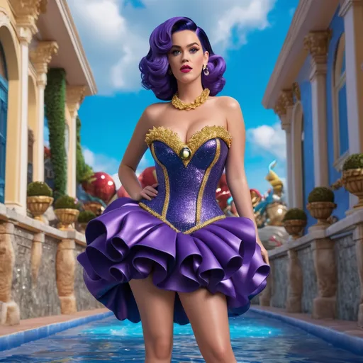 Prompt: Hyper realistic 64k 3d Ursula from The Little Mermaid as Katy Perry in hyper realistic and very detailed 64 3d hd, wearing Moschino and heels outfit, very detailed Moschino dress 64k Reflex ultra hd quality and very detailed Moschino heels 64k ultra hd quality 