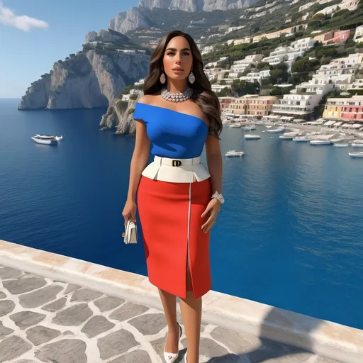Prompt: Hyper realistic Anitta as an accurate 50s Italian woman in Capri wearing a hyper realistic Prada outfit 64k 3d hd 