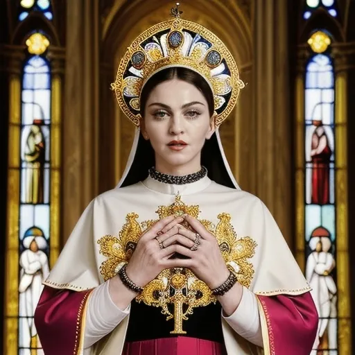 Prompt: Madonna as The Pope wearing Moschino