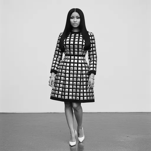 Prompt: Cubic plastic dressed by Nicki Minaj by Rabanne in 1967
