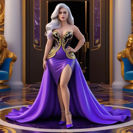 Prompt: Hyper realistic 64k 3d Ursula from The Little Mermaid in hyper realistic and very detailed 64 3d hd, wearing Versace and heels outfit, very detailed Versace dress 64k Reflex ultra hd quality and very detailed Versace heels 64k ultra hd quality 