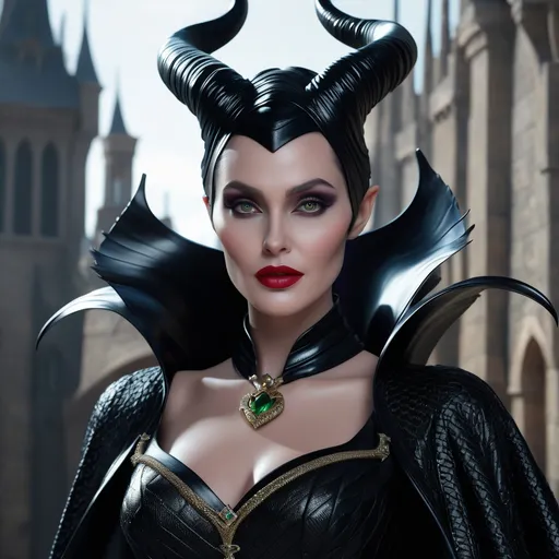 Prompt: Hyper realistic 64k 3d Maleficent in hyper realistic and very detailed 64 3d hd, wearing a Gucci outfit, very detailed Gucci dress 64k Reflex ultra hd quality 