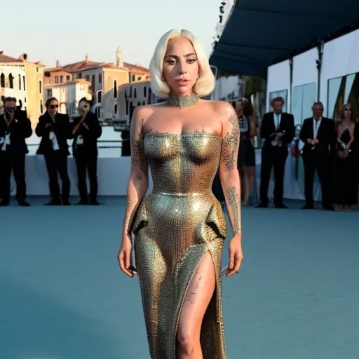 Prompt: Lady Gaga wearing Versace at Venice Film Festival 