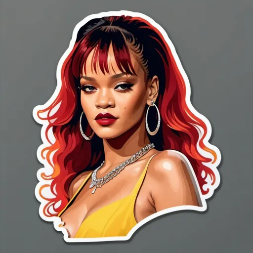 Prompt: Rihanna, (iconic figure), striking pose, confident expression, elegant attire, vibrant colors, cinematic lighting, dynamic background, enchanting ambiance, captivating essence, ultra-detailed, high definition, radiates energy and style, includes elements of glamour and charisma, showcase her as a music icon, modern and stylish presence.