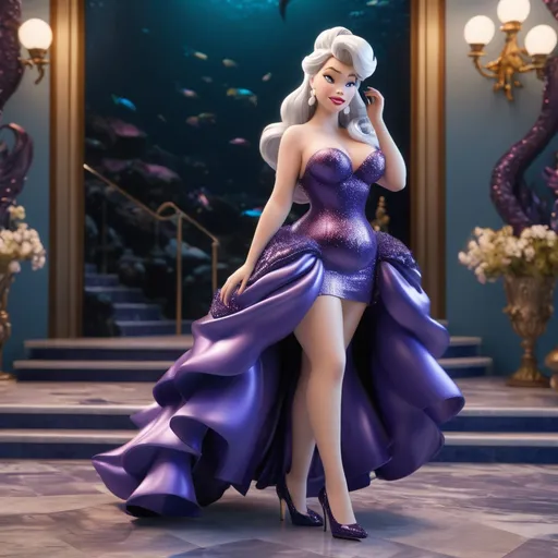 Prompt: Hyper realistic 64k 3d Ursula from The Little Mermaid in hyper realistic and very detailed 64 3d hd, wearing Miu Miu and heels outfit, very detailed Miu Miu dress 64k Reflex ultra hd quality and very detailed Miu Miu heels 64k ultra hd quality 