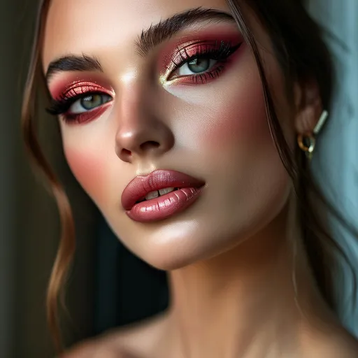 Prompt: (Full face Sheglam makeup), vibrant colors, detailed makeup artistry, glamorous look, stunning facial features, expertly applied products, bold eye makeup, flawless skin, luxurious ambiance, illuminating highlight, captivating lips, HD quality, professional lighting, high-definition, beauty portrait, expressive eyes, artful composition, mood inviting confidence.