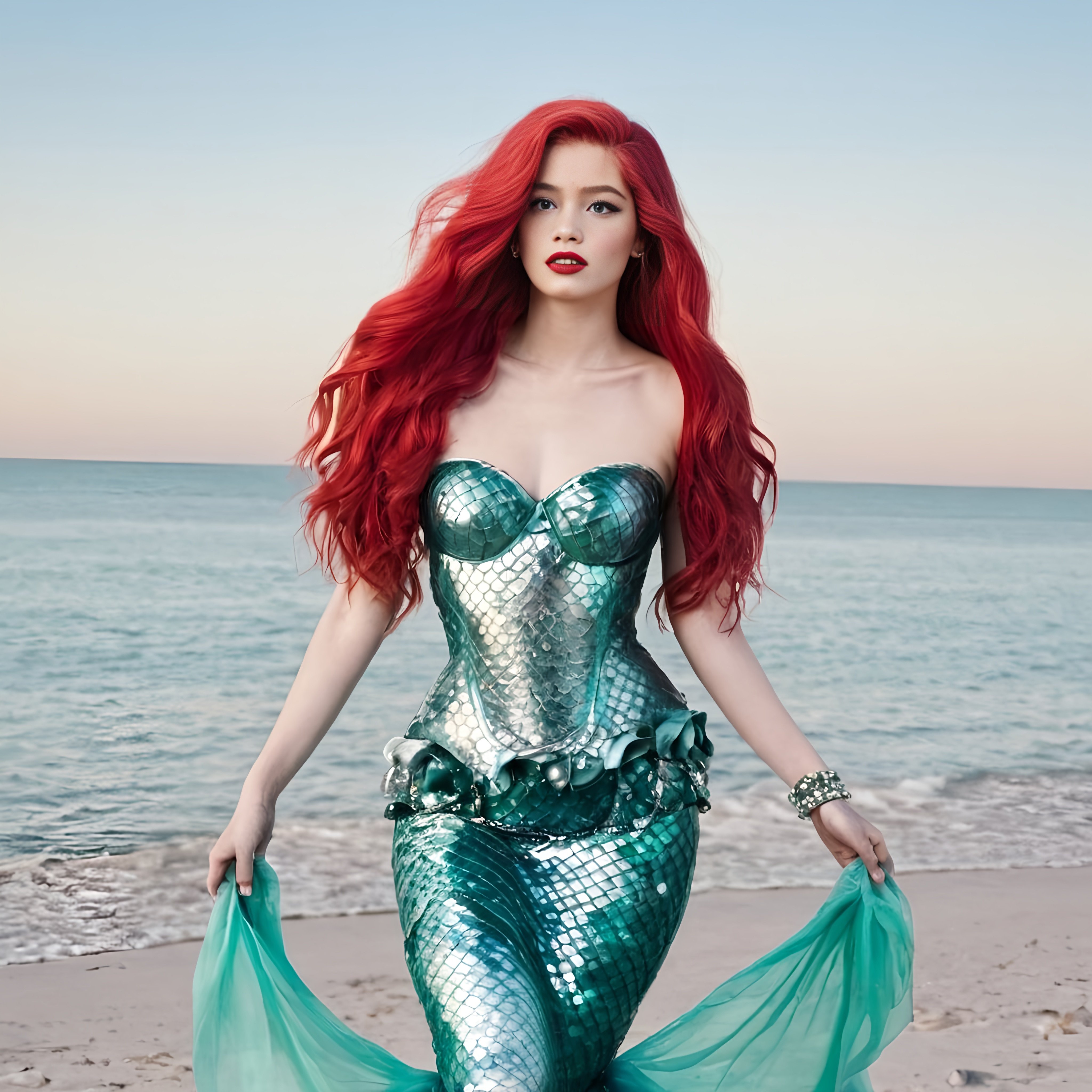 Ariel wearing Versace dress