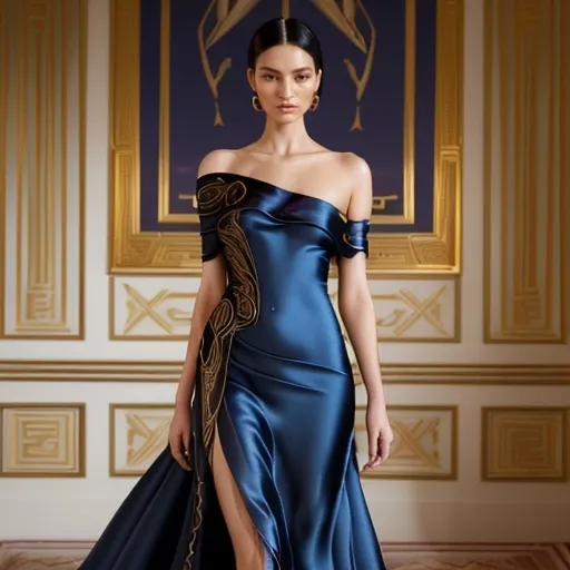 Prompt: (Fendi silk dress), luxurious design, elegant draping, intricate textures, (vibrant colors), high fashion ambiance, graceful silhouette, refined detailing, (4K resolution), opulent lifestyle background, soft lighting highlighting the fabric's sheen, sophisticated mood, artistic composition combining high couture with a sense of artistic beauty.