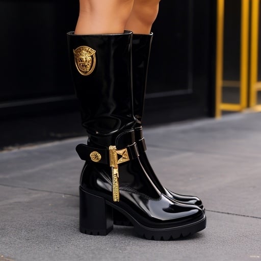 Prompt: Versace high long boots heels