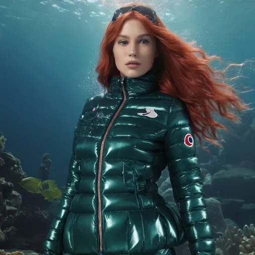 Prompt: Ariel the Mermaid wearing Moncler