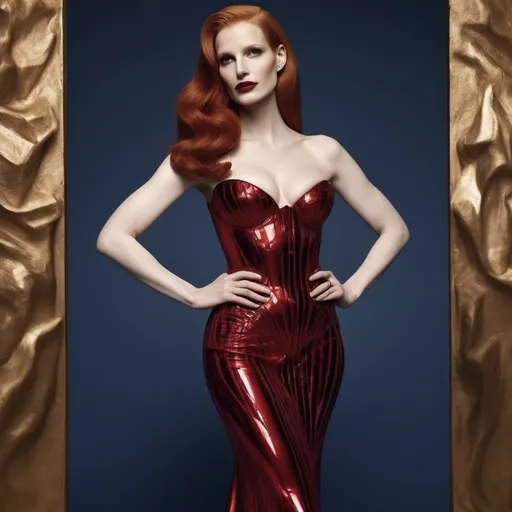 Prompt: Jessica Chanstain as Jessica Rabbit wearing Jean Paul Gaultier