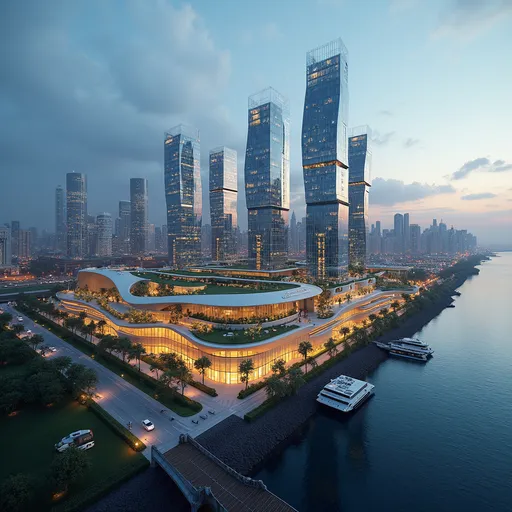 Prompt: Smart innovative building and skyline redesign in Marghera 