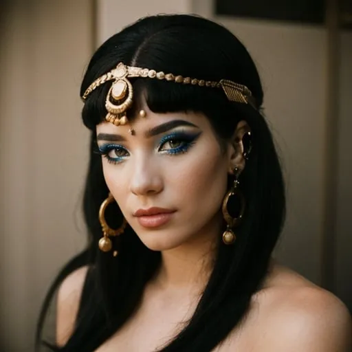 Prompt: Halsey as Cleopatra with Classic Egyptian makeup 