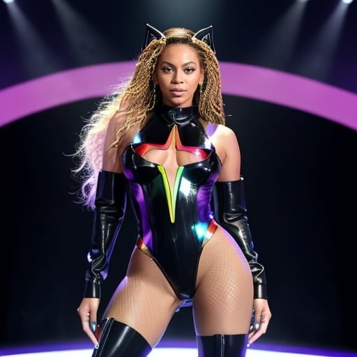 Prompt: Beyoncé wearing a Mugler Pride Month edition outfit 