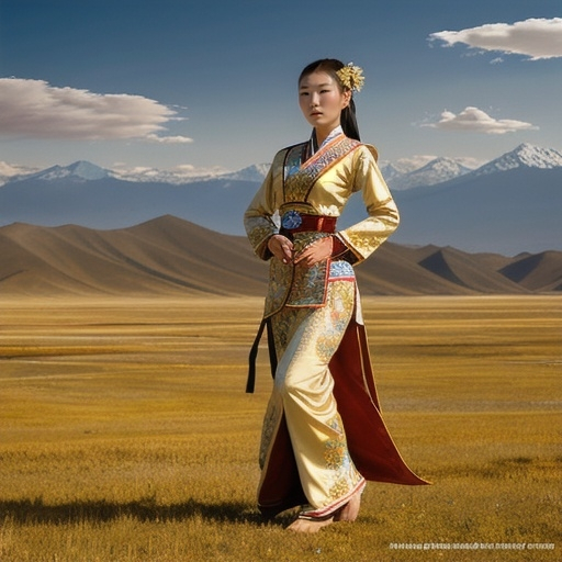 Prompt: (Mongolian beauty), ethereal elegance, captivating features, graceful demeanor, traditional attire, intricate accessories, soft natural lighting, serene ambiance, harmonious colors (rich earth tones), tranquil background of vast steppe landscapes, high quality, ultra-detailed, showcasing the spirit and culture of Mongolia, evoking a sense of admiration and respect.