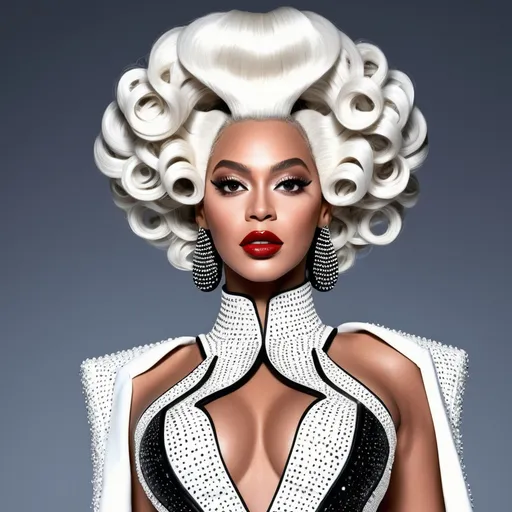 Prompt: A hyper realistic Beyoncé as Cruella in a Mugler very detailed and accurated 64k quality HD 3D 