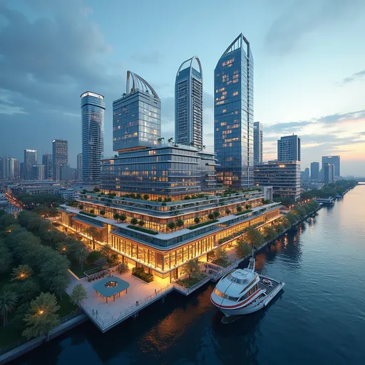 Prompt: Smart innovative building and skyline redesign in Marghera 