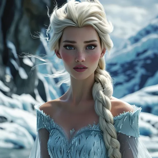 Prompt: Elsa in a glacial dress by Dolce&Gabbana